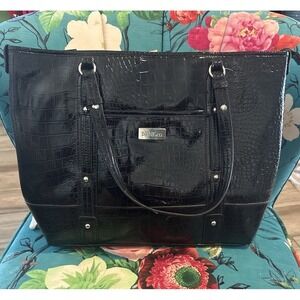 Black Patent Faux Leather Shoulder Bag Crocodile Purse Shopper 13x17x3w/pc Bag